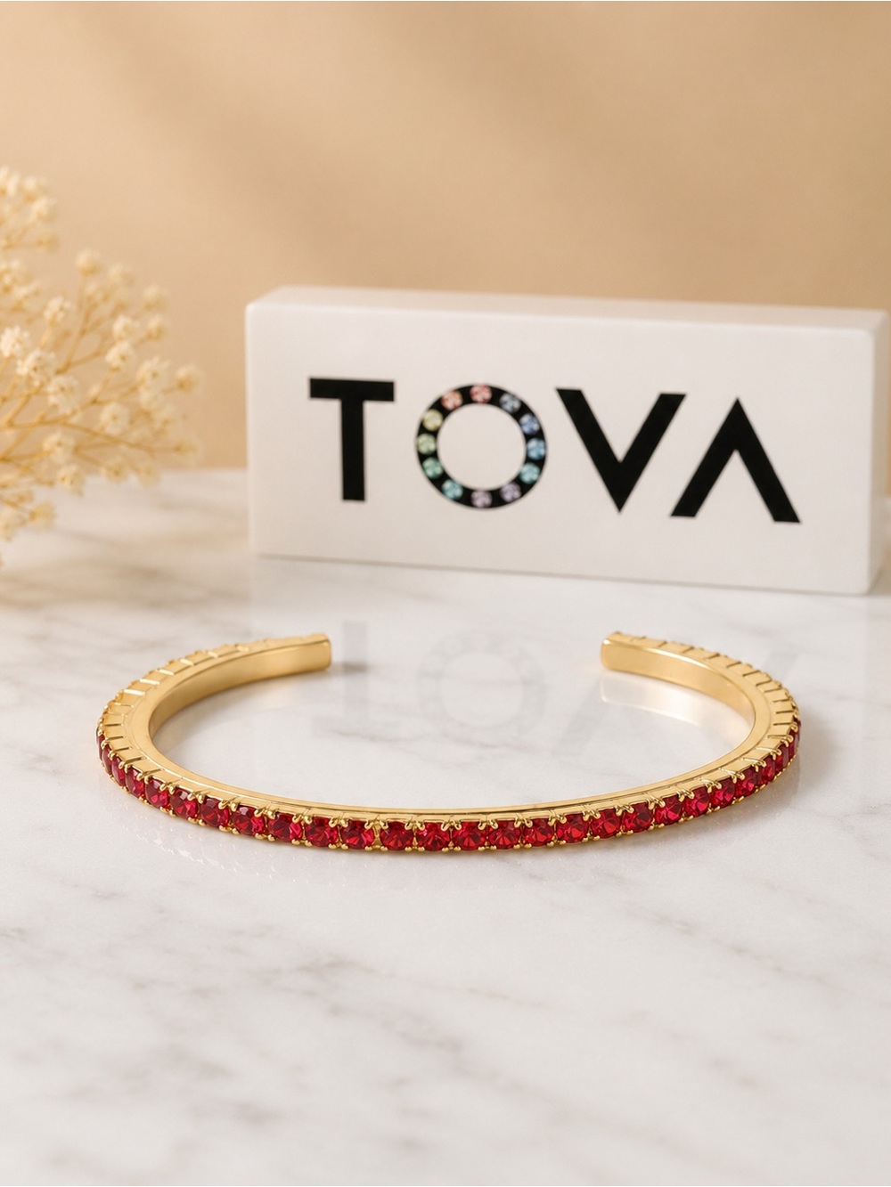 TOVA RAE Stackable Gold Cuff Bracelet
 Red stones.